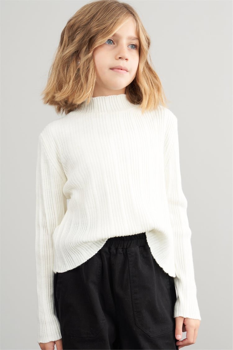 kız çocuk kışlık 4-12 yaş balıkçı yaka triko kazak 